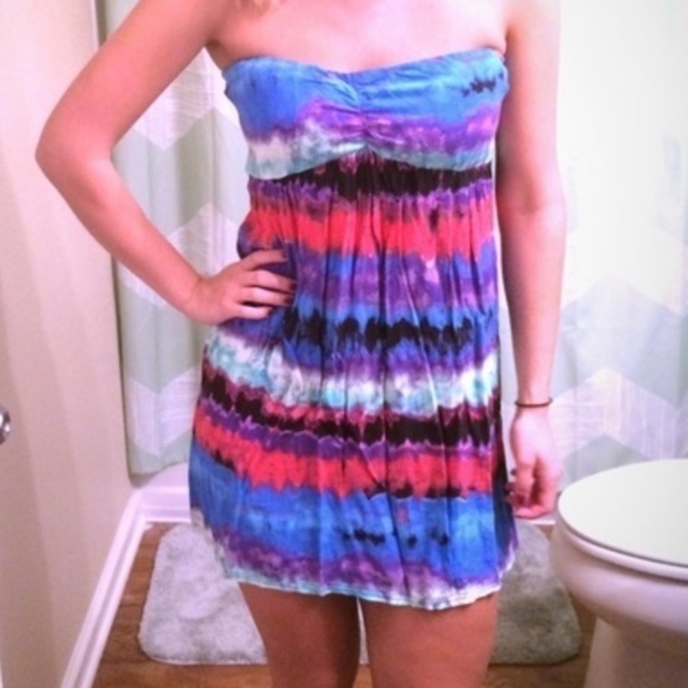 Sweetheart Neck Bandeau Pull Over Watercolor Cover Up Mini Dress